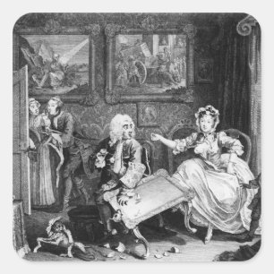 Ein Harlot's Progress, Platte II, Quarrels Quadratischer Aufkleber