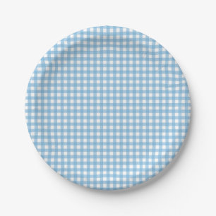 Ein Häschen ist Eins blaues Gingham Geburtstag Pappteller
