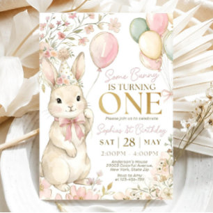 Ein Häschen ist Eins, Pink Bow Rabbit Erster Gebur Einladung