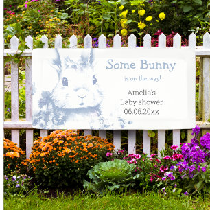 Ein Häschen kommt zur blauen Babyparty Banner