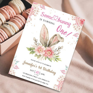 Ein Häschen wird EINS! 1. Geburtstag Mädchen Rosa  Einladung