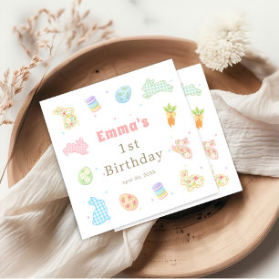 Ein Häschen wird zum ersten Mal Pastell-Geburtstag Serviette