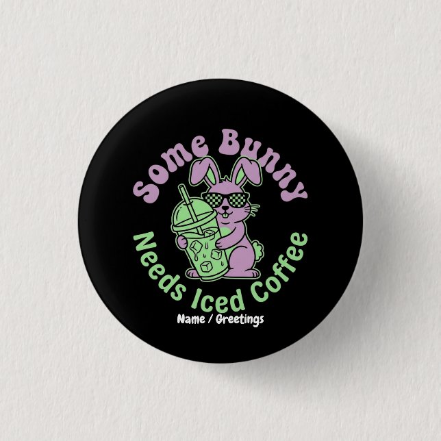 Ein Hase braucht kalten Kaffee Retro Frühling Oste Button (Vorderseite)