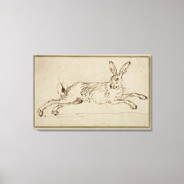 Ein Hase läuft, die Ohren sind gekippt (Pen & Tint Leinwanddruck (Vorderseite)