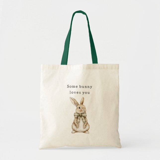 Ein Hase liebt dich Grüne Schleife Ostern Tragetasche (Vorne)