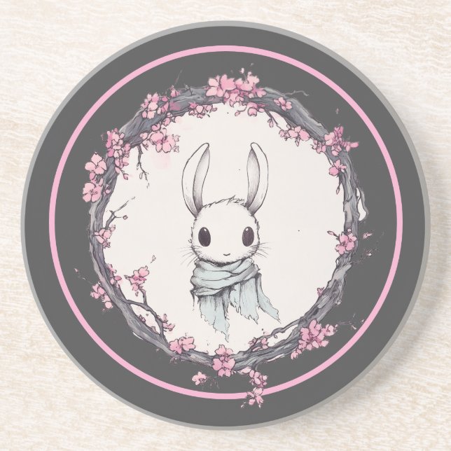 Ein Hasen-Frühling, Kirschblüten, Sandstein-Unters Getränkeuntersetzer (Vorne)