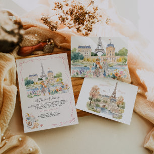 Ein Hauch von Paris   Aquarell Französisches Café  Einladung