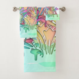 Ein Haufen pastellfarbener Blume Badhandtuch Set