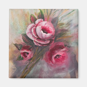 ein Haufen rosa Rosengemälde aus Acryl Magnet