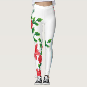 ein Haufen roter Blume auf weißem Hintergrund Leggings