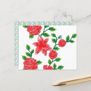 ein Haufen roter Blume auf weißem Hintergrund Postkarte