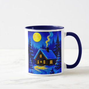 Ein Haus in einer schönen Winternacht. Tasse