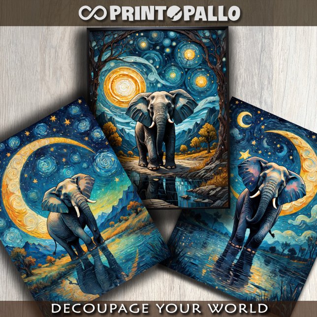Ein heftiger Elefant in einer blauen Van Gogh-Ster Geschenkpapier Set (Von Creator hochgeladen)
