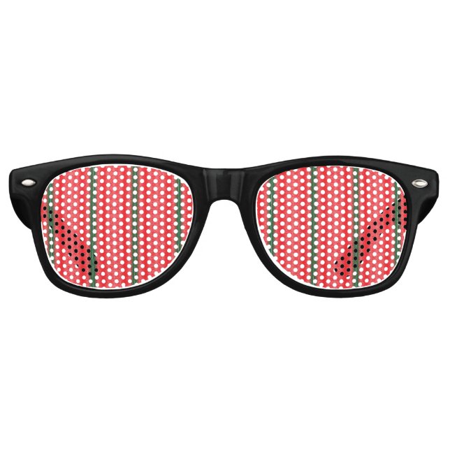 Ein hellroter Apfel sitzt auf einer schlichten, we Partybrille (Vorderseite)
