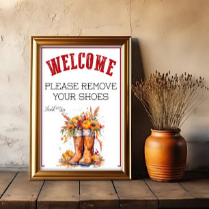 Ein herbstliches Bitte-Schuhe-Ausziehen-Schild Poster