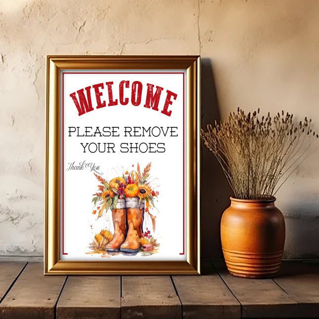 Ein herbstliches Bitte-Schuhe-Ausziehen-Schild Poster (Von Creator hochgeladen)