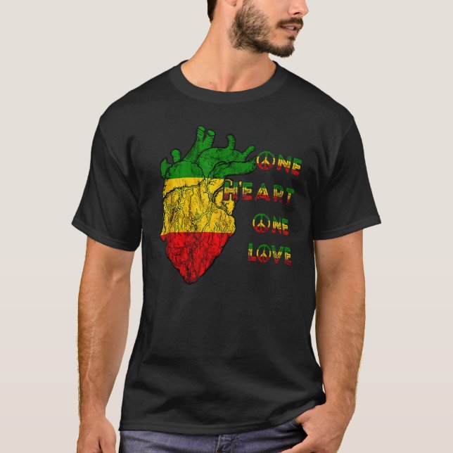 Ein Herz eine Liebe Rasta Reggae Peace Rastafarian T-Shirt (Vorderseite)
