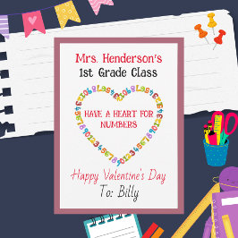 Ein Herz für Zahlen Lehrer Klasse Valentine Mitteilungskarte