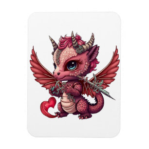 Ein Herz Schwanz Baby Red Dragon Valentine Magnet