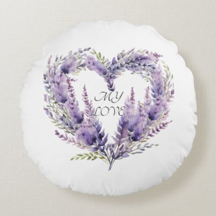 Ein Herz von Lavender. Lila Muster Rundes Kissen