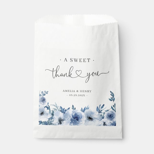 Ein herzlicher Dank | Boho Dusty Blue Floral Weddi Geschenktütchen (Vorderseite)