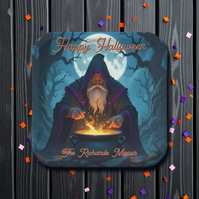 Ein Hexenmeister bricht ein Halloween-Party auf Pappteller (Von Creator hochgeladen)