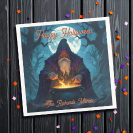 Ein Hexenmeister bricht ein Halloween-Party auf Serviette