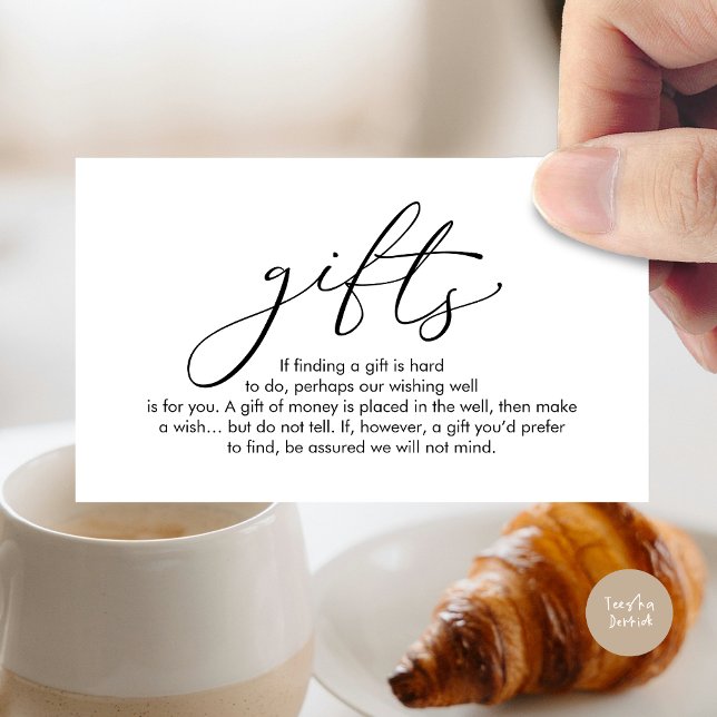 Ein Hinweis auf Geschenke, Hochzeitsreise Flitterw Begleitkarte (A note on gifts, wedding honeymoon wish, fund, enclosure card, modern romantic, White Black)