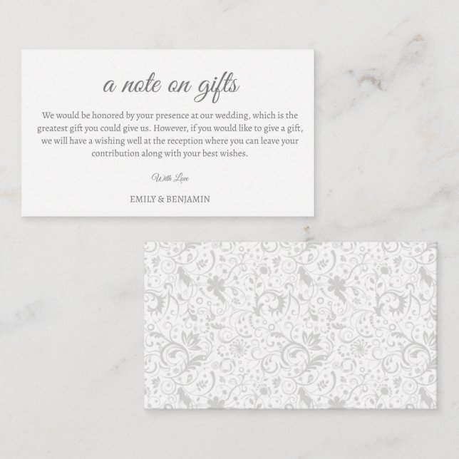 Ein Hinweis auf Geschenke mit Hochzeitskarte Begleitkarte (Vorne/Hinten)