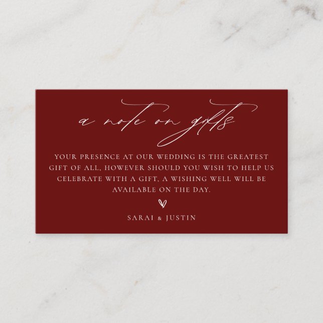 Ein Hinweis auf Geschenke mit Hochzeitskarte Begleitkarte (Vorderseite)