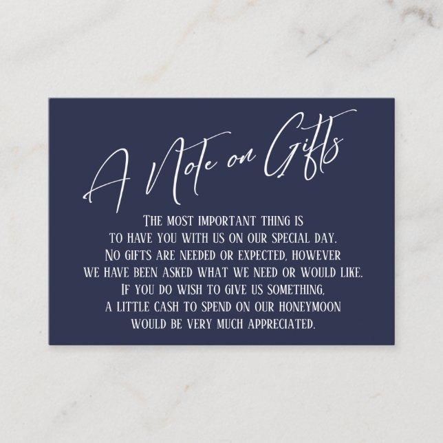 Ein Hinweis auf Geschenke Moderne Handwriting Navy Begleitkarte (Vorderseite)