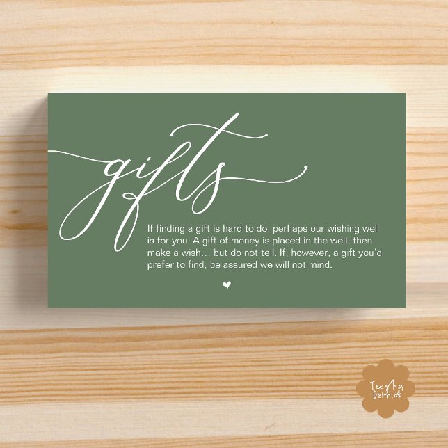 Ein Hinweis auf Geschenke, Moderne romantische Hoc Begleitkarte (A note on gifts, Modern Romantic Wedding Enclosure Card Cute Heart Honeymoon Cash Sage Green)