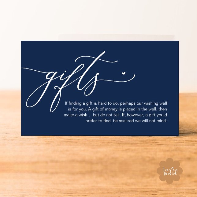 Ein Hinweis auf Geschenke, Moderne romantische Hoc Begleitkarte (A note on gifts, Modern Romantic Wedding Enclosure Card Cute Heart Honeymoon Cash Navy Blue)