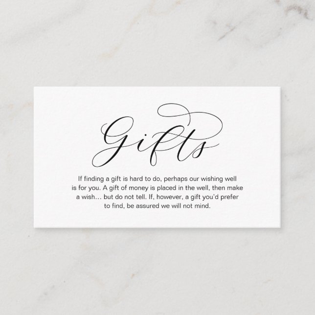 Ein Hinweis auf Hochzeitsgeschenke, schöne Eleganz Begleitkarte (Vorderseite)