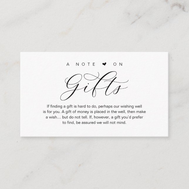 Ein Hinweis auf Hochzeitsgeschenke, schöne Eleganz Begleitkarte (Vorderseite)