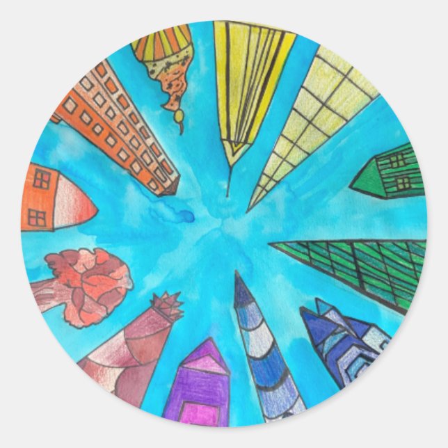 Ein Hinweis auf Z-Aufkleber "Rainbow City" Runder Aufkleber (Vorderseite)