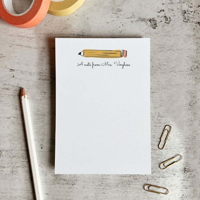 Ein Hinweis aus dem Lehrer Nummer 2 Bleistift-Edit Post-it Klebezettel (A note from the teacher - Illustrated No. 2 pencil personalized notepad.)