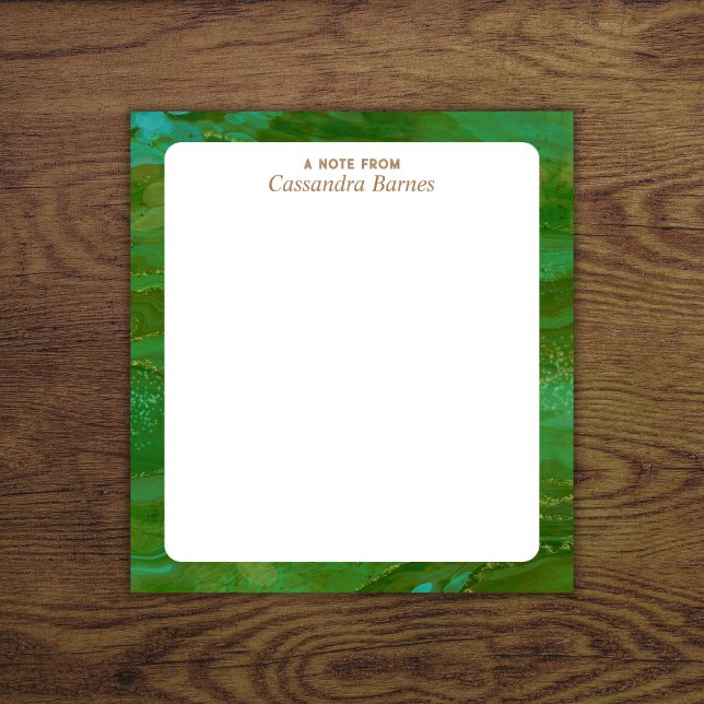 Ein Hinweis aus dem Personalisierten Editor Notizblock (Personalized name notepad with emerald green border.)