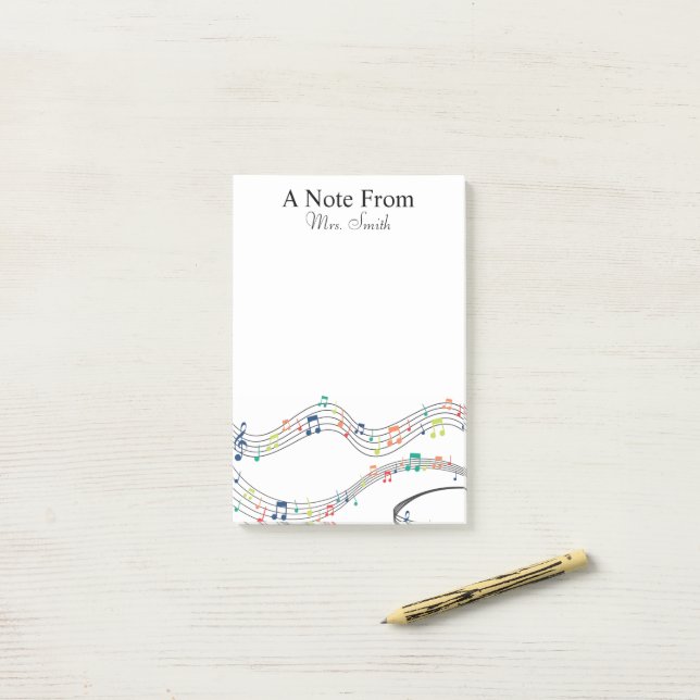 Ein Hinweis aus farbenfroher Musiknote-Muster Post-it Klebezettel (Auf Schreibtisch)