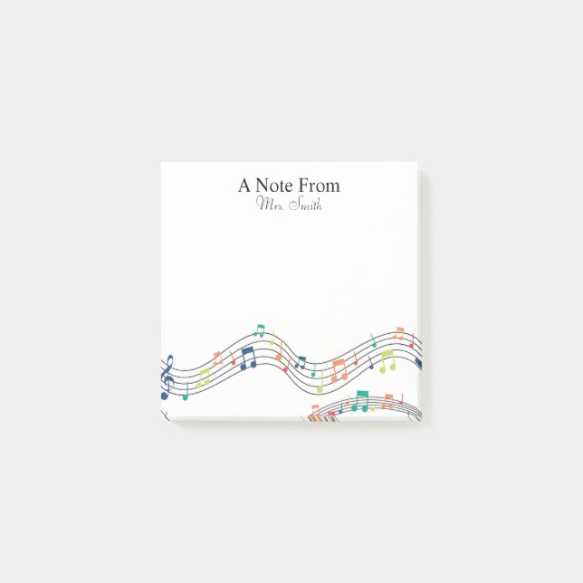 Ein Hinweis aus farbenfroher Musiknote-Muster Post-it Klebezettel (Vorderseite)
