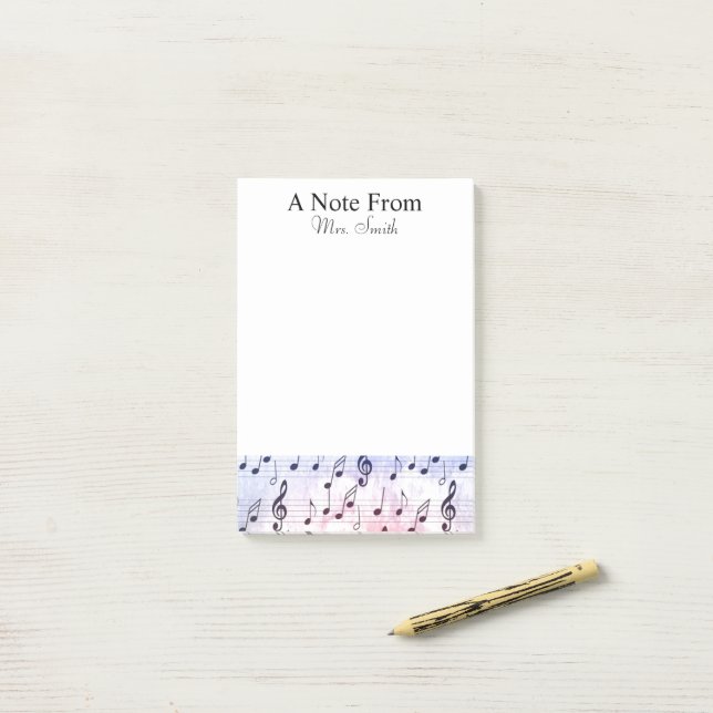 Ein Hinweis aus farbenfroher Musiknote Post-it Klebezettel (Auf Schreibtisch)