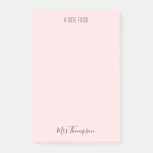Ein Hinweis von Lehrer Blush Pink Name Post Notize Post-it Klebezettel (Vorderseite)