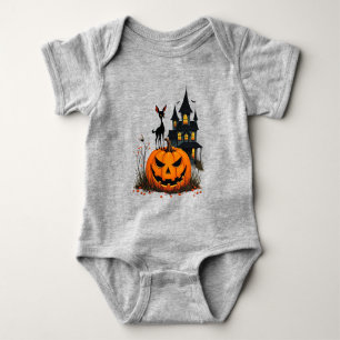 Ein Hirsch auf einem Halloween-Kürbis und ein Spuk Baby Strampler