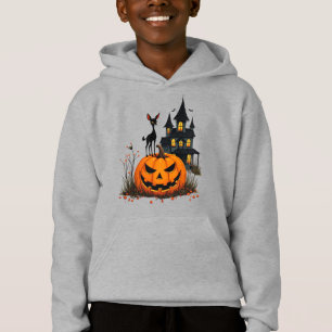 Ein Hirsch auf einem Halloween-Kürbis und ein Spuk Hoodie