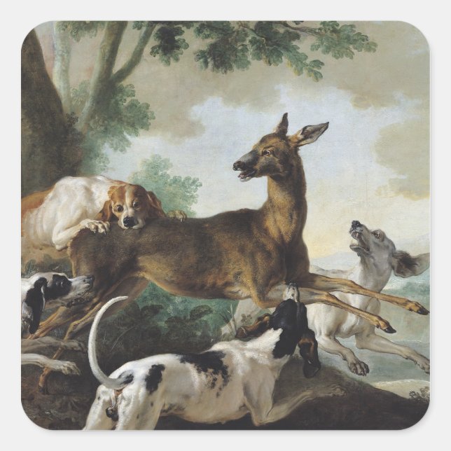 Ein Hirsch gejagt von Hunden, 1725 Quadratischer Aufkleber (Vorderseite)