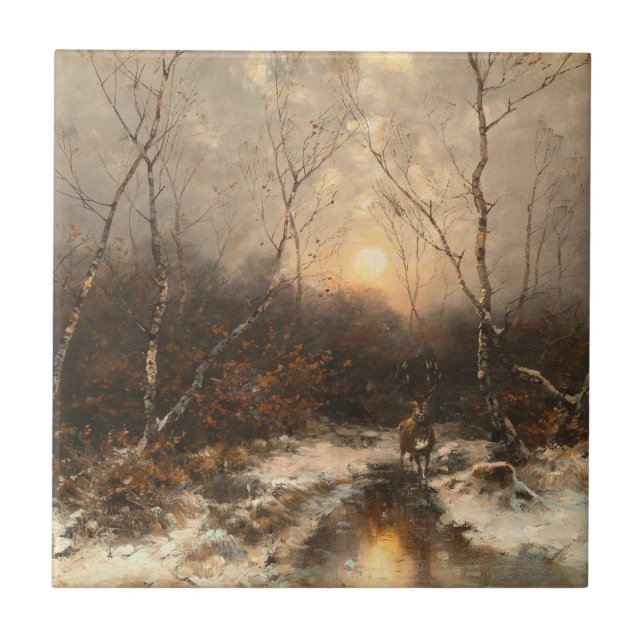 Ein Hirsch im Wald von Mondlicht - Désiré Thomassi Fliese (Vorderseite)