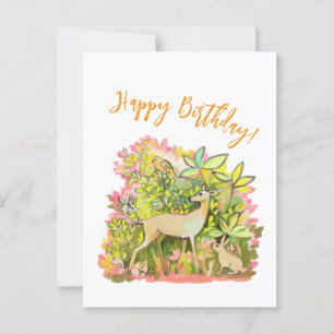 Ein Hirsch-, Kaninchen- und Vogelfreunde-Gemälde Postkarte