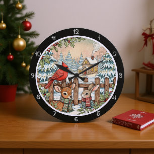 Ein Hirsch, Kaninchen und Weihnachten im Kardinal Große Wanduhr