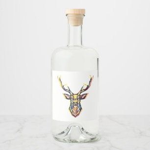 Ein Hirschkopf als buntes Bild im Aquarell Stil    Alkoholflaschenetikett