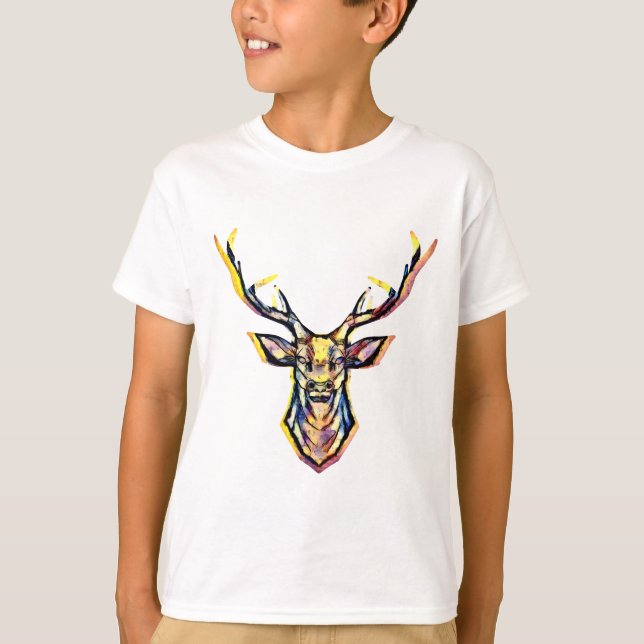 Ein Hirschkopf als buntes Bild im Aquarell Stil    T-Shirt (Vorderseite)